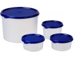 Amazon Brand – Solimo Round Plastic Containers, Set of 4 (1 x 310 ml, 2 x 225 ml, 1 x 2.2L), Blue